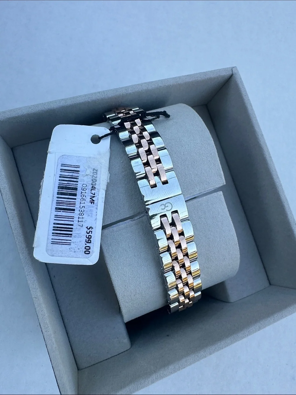 New Guess Collection Two-Tone Rose Gold and Silver Watch with Blue Dial